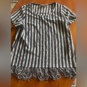 Chico's Navy and White Textured Knit Top